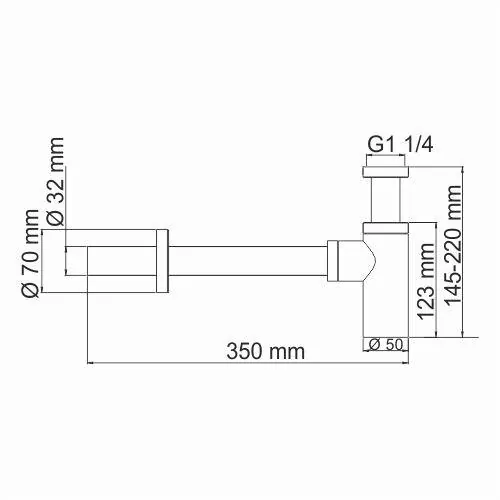 Габаритная схема Сифон для раковины Wasserkraft Mindel A150