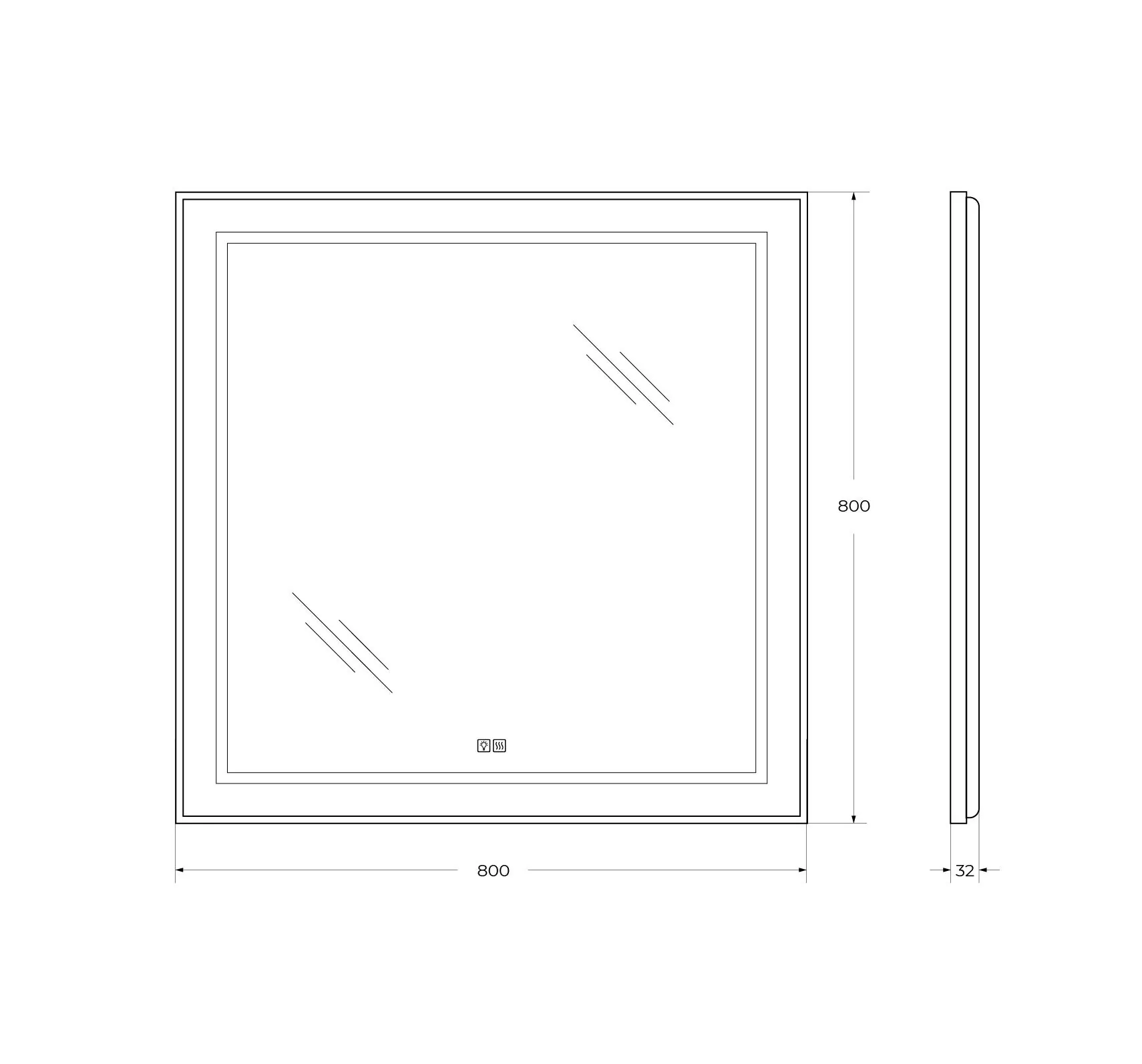 Габаритная схема Зеркало BelBagno Kraft SPC-KRAFT-800-800-LED-TCH-WARM