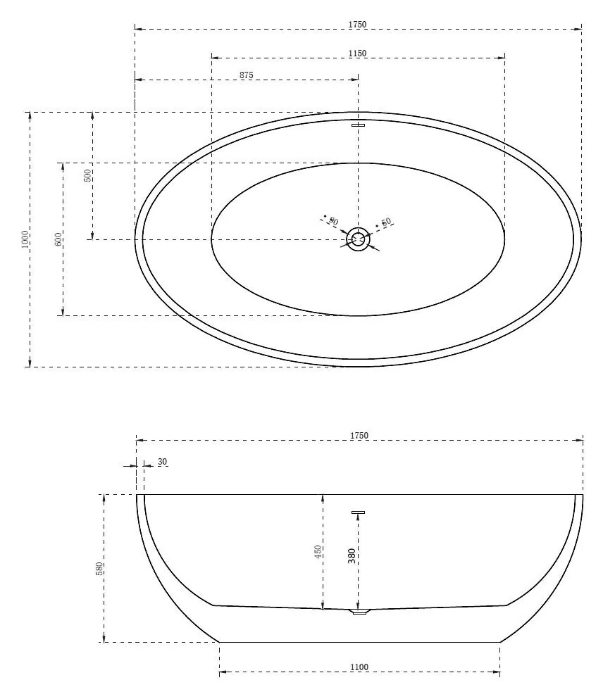 Габаритная схема Акриловая ванна Abber AB9249 175х100