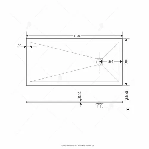 Габаритная схема Поддон для душа RGW Stone Tray ST-Co 100x80