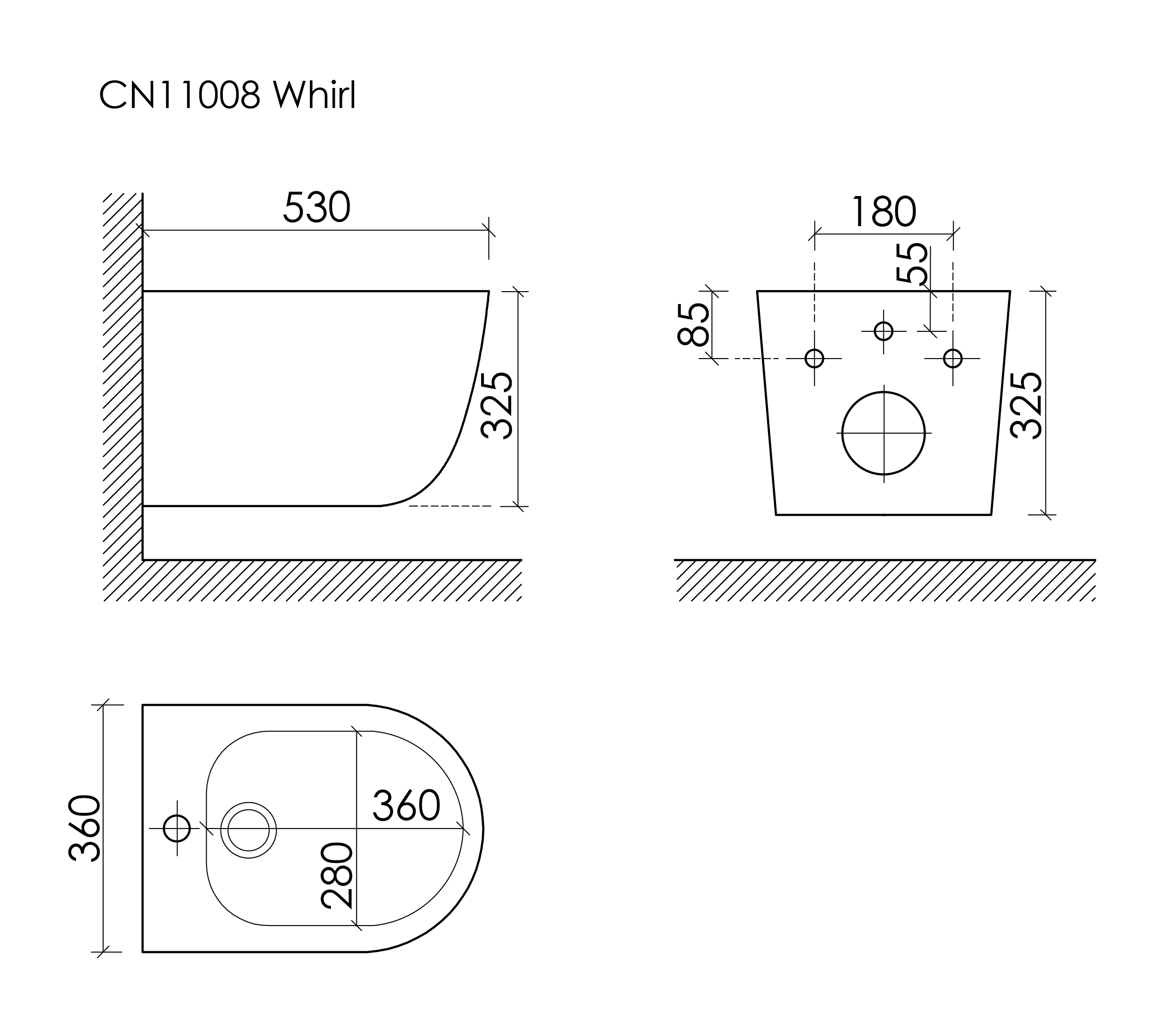 Габаритная схема Биде подвесное Ceramicanova Вихрь (Whirl) CN11008