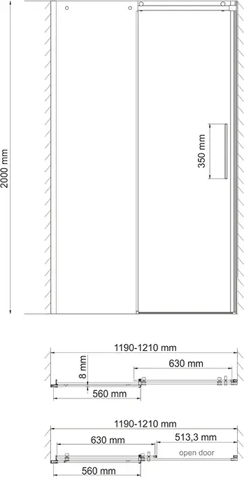 Габаритная схема Душевая дверь в нишу Wasserkraft Dinkel 58R05 120 см