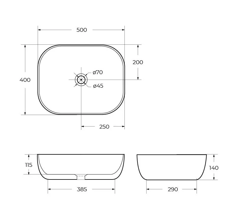 Габаритная схема Раковина BelBagno BB1302 50 см