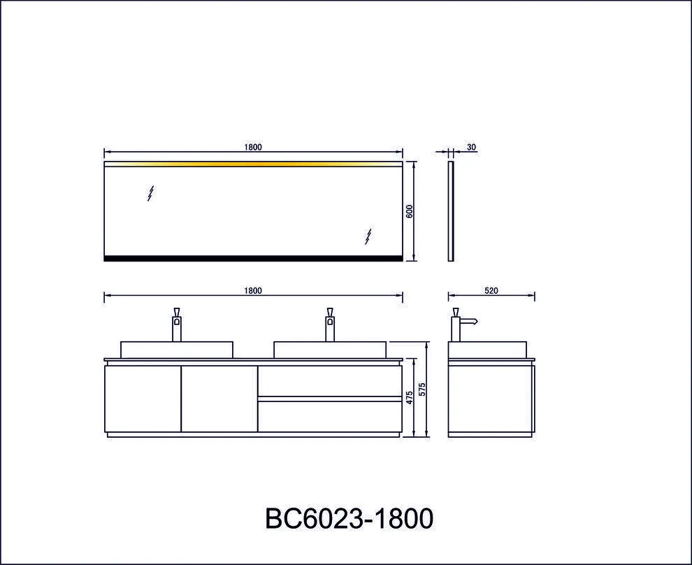 Габаритная схема Зеркало Orans BC-6023-1800 180 с подсветкой