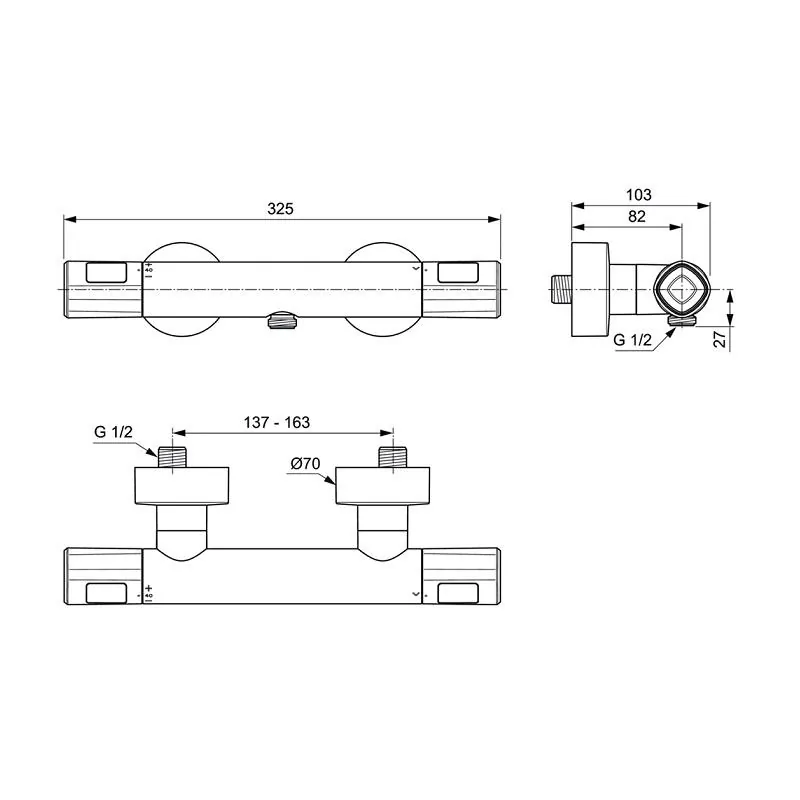 Габаритная схема Термостат Ideal Standard Ceratherm T100 A7229AA для душа