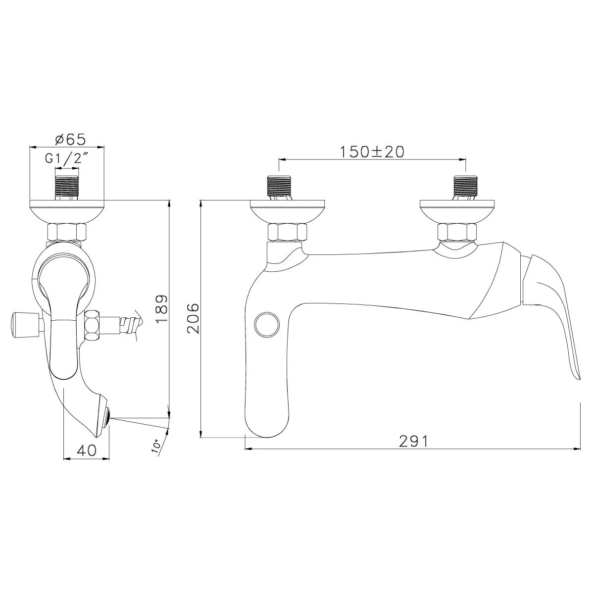 Габаритная схема Смеситель Lemark Swan LM5402BGC для ванны с душем