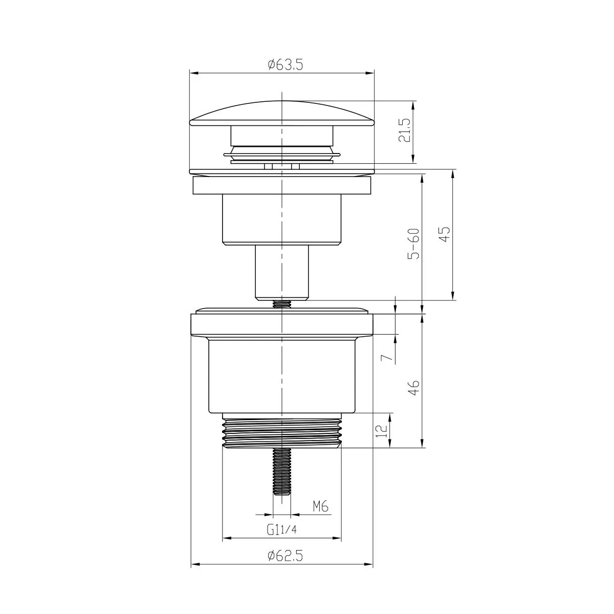Габаритная схема Донный клапан для раковины Lemark LM8500C