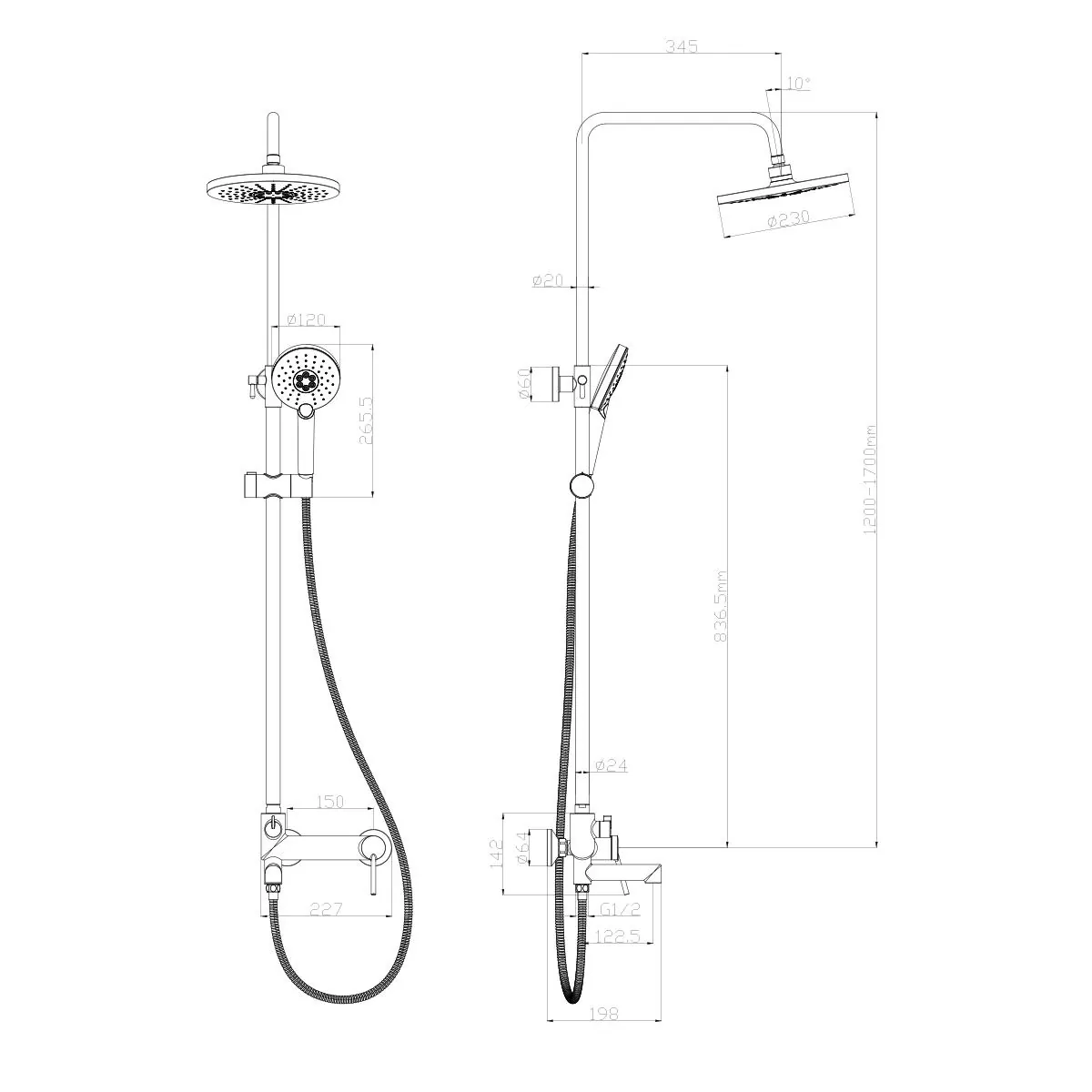Габаритная схема Душевая стойка Lemark Minima LM3862C