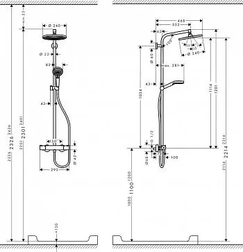 Габаритная схема Душевая стойка Hansgrohe Crometta S 27268000