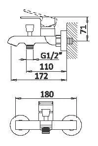 Габаритная схема Смеситель Cezares Nautic VM-01 для ванны с душем