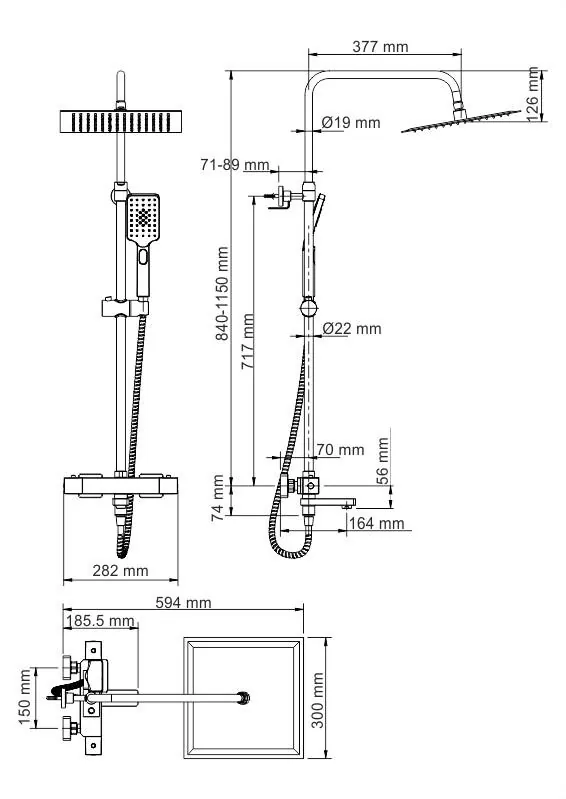 Габаритная схема Душевая стойка Wasserkraft A19901 Thermo