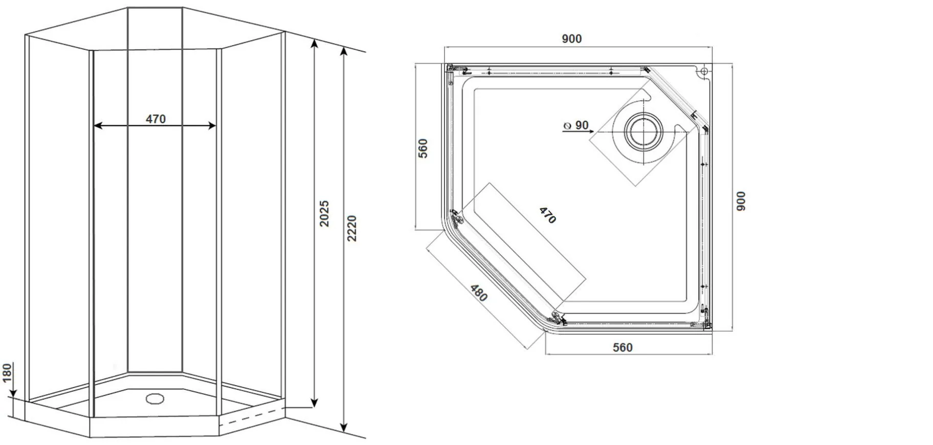 Габаритная схема Душевая кабина Timo Premium ILMA 709