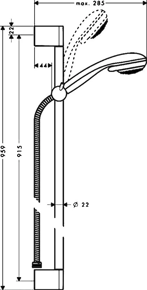 Габаритная схема Душевой гарнитур Hansgrohe Crometta 27762000
