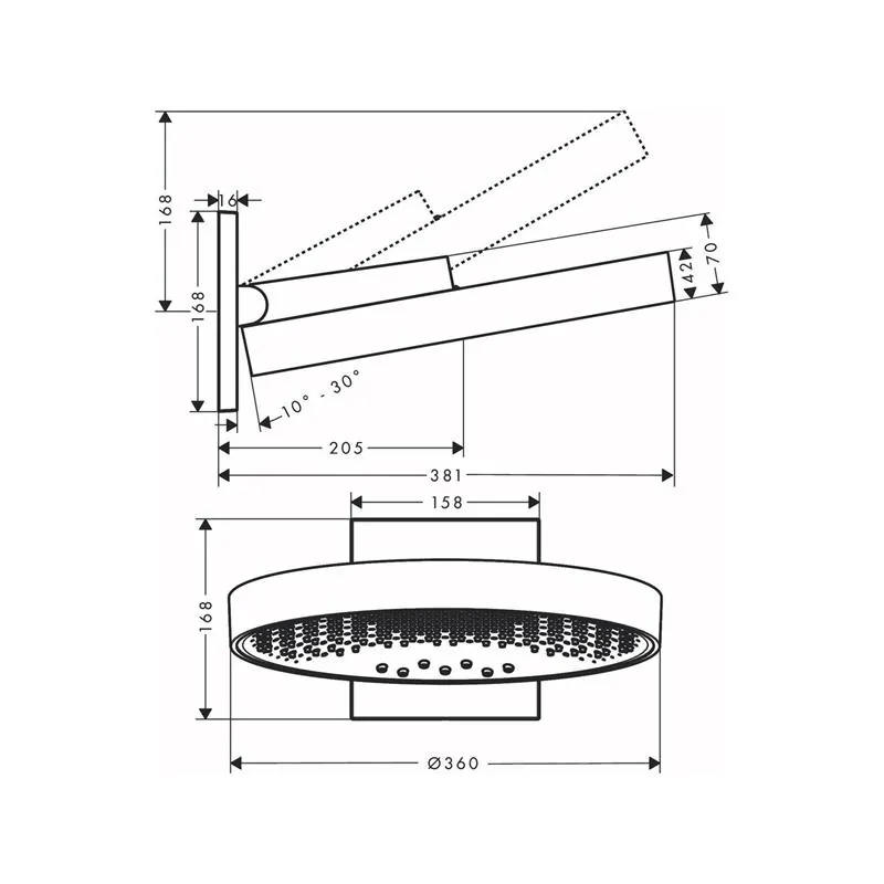 Габаритная схема Верхний душ Hansgrohe Rainfinity 26234990