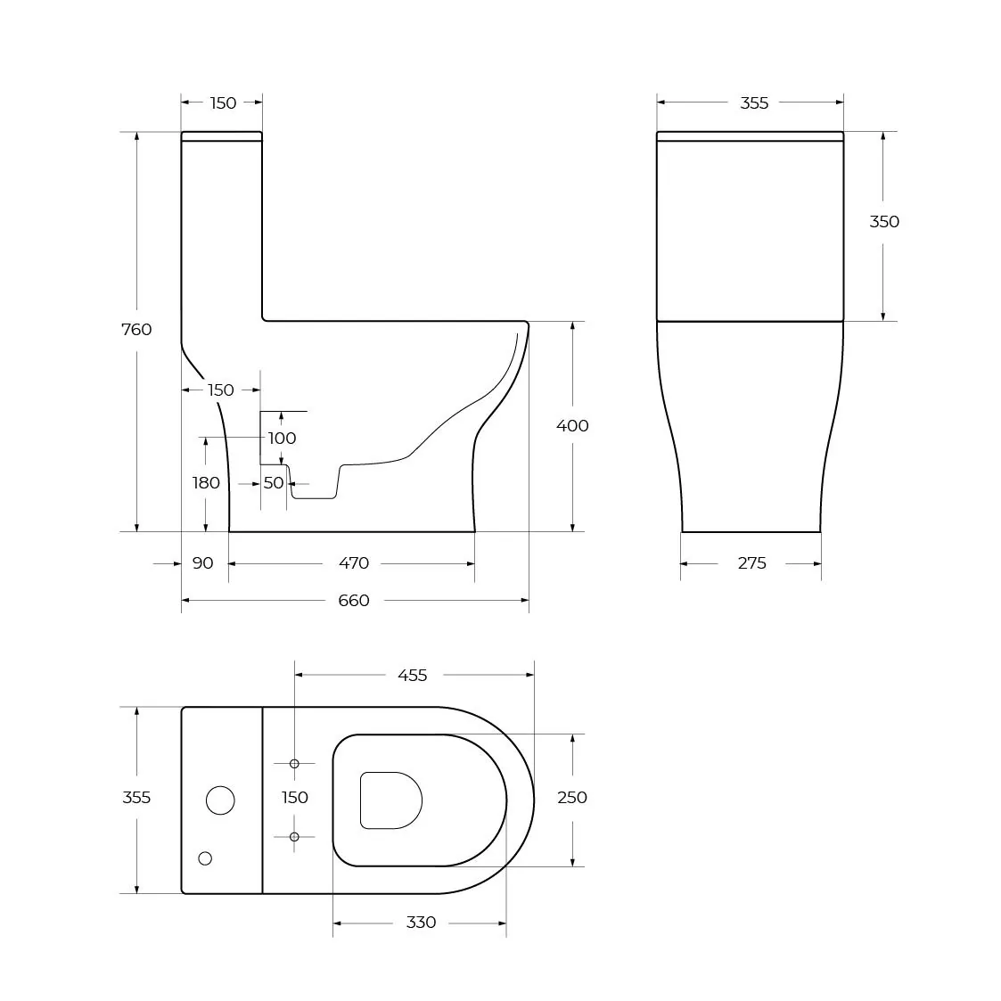 Габаритная схема Унитаз-моноблок BelBagno Neon BB8617CPR-MN/SC