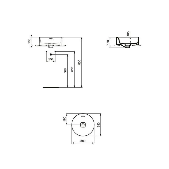 Габаритная схема Раковина Ideal Standard Strada II T292901 35 см