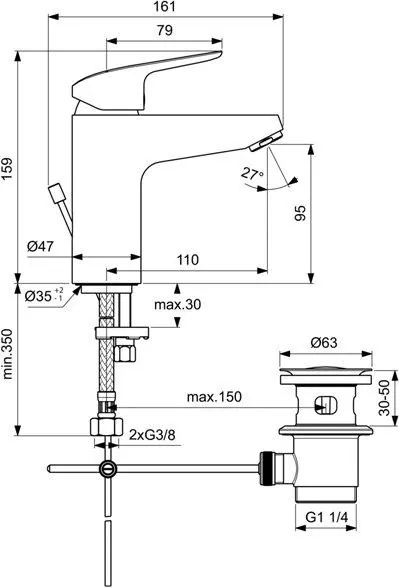 Габаритная схема Смеситель Ideal Standard Ceraflex B1712AA для раковины