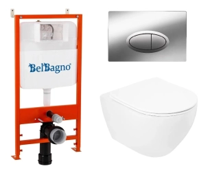Комплект BelBagno Stylus CZR-513-TH-R/CZR2316SC/BB026/BB051CR кнопка смыва хром глянец 