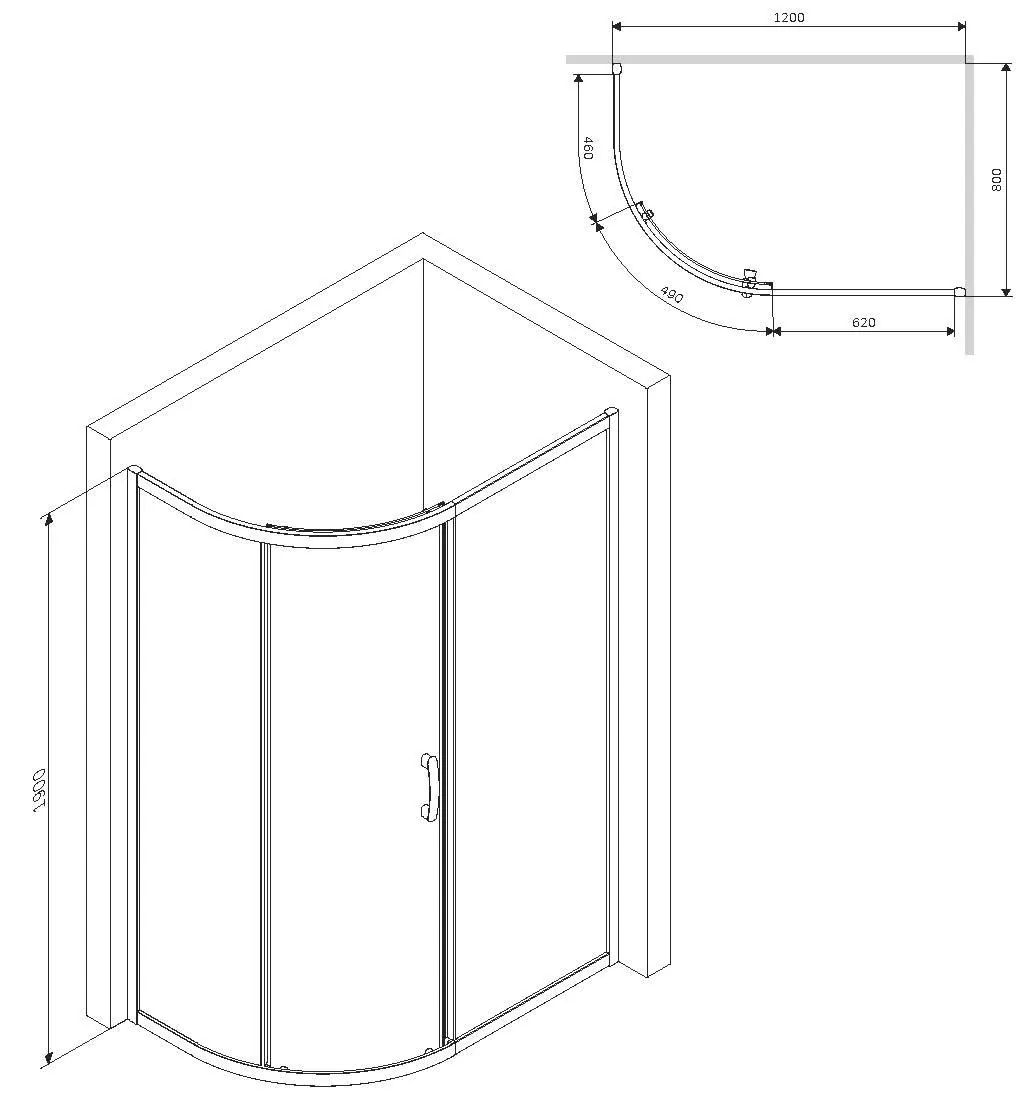 Габаритная схема Душевой уголок AM.PM Like W83G-302U120CT