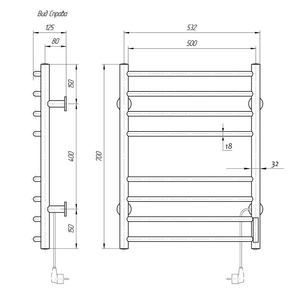 Габаритная схема Полотенцесушитель электрический Domoterm Классик 50x70 R