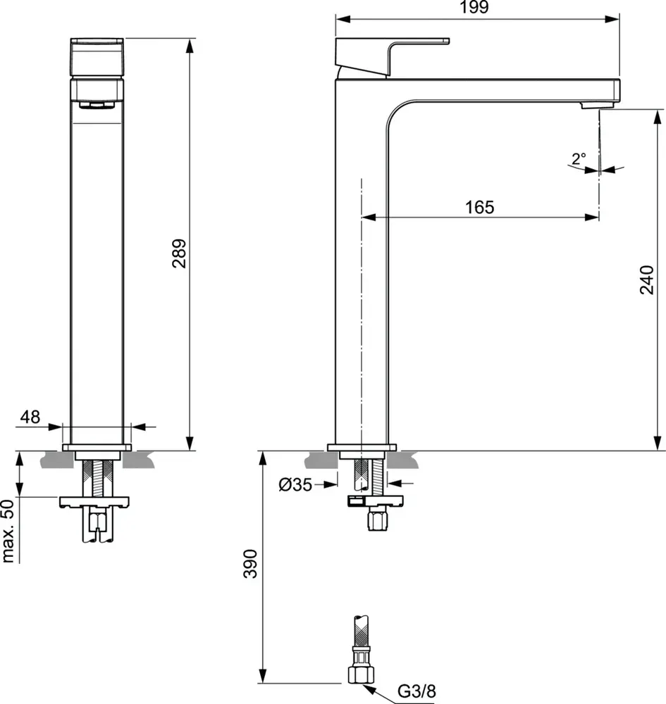 Габаритная схема Смеситель Ideal Standard Edge A7114AA для раковины
