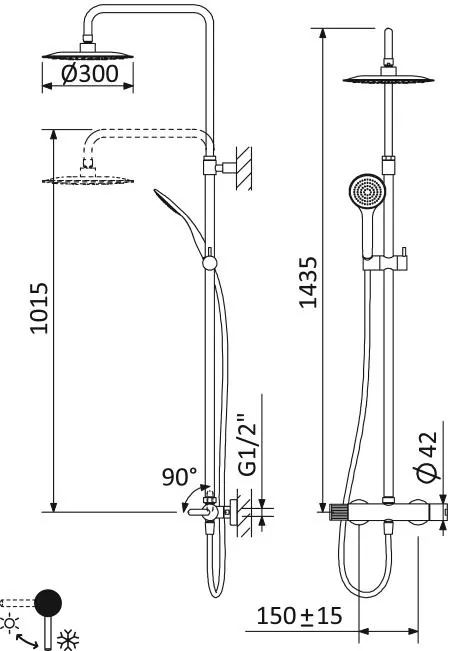 Габаритная схема Душевая стойка Cezares Leaf CDA-30-L-SR