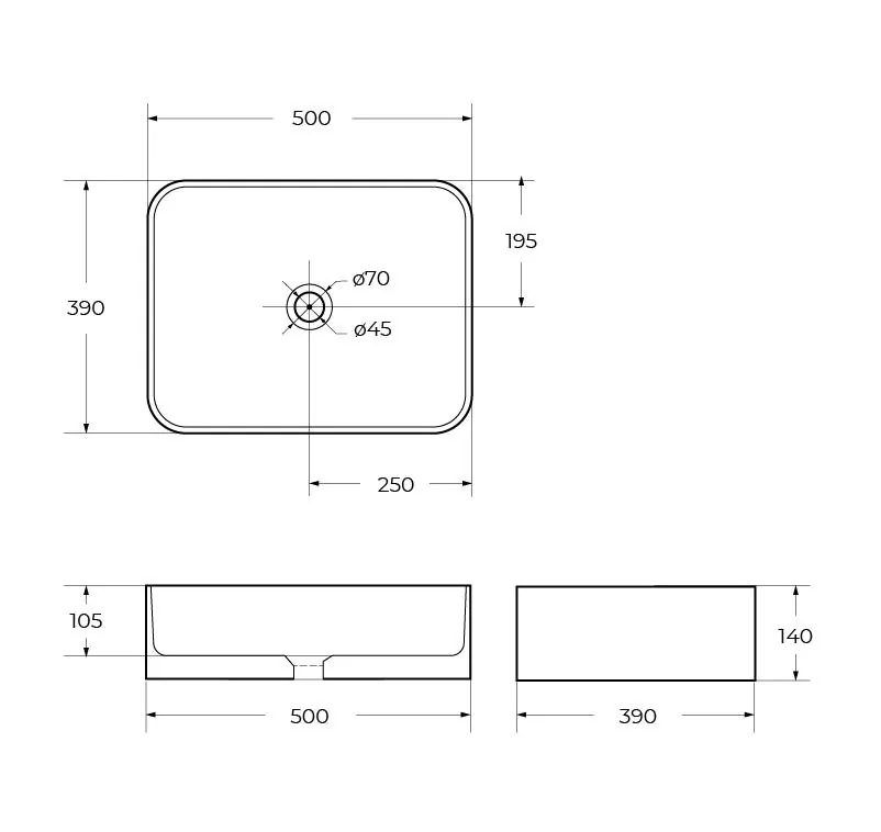 Габаритная схема Раковина BelBagno BB1304