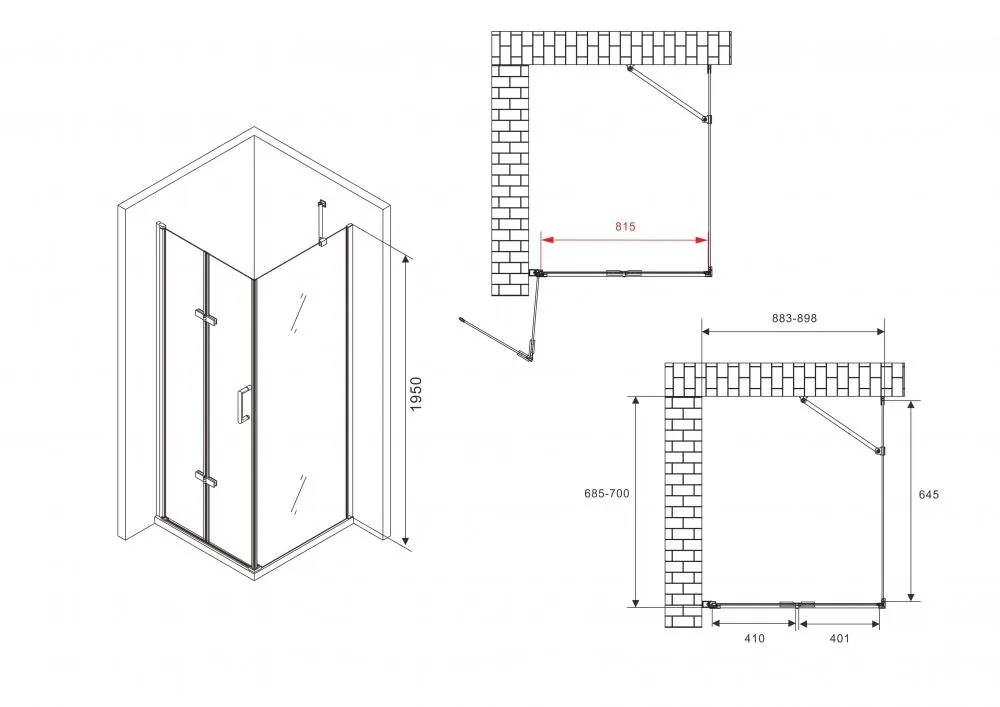 Габаритная схема Душевой уголок Abber Zart AG08090P-S71 70x90