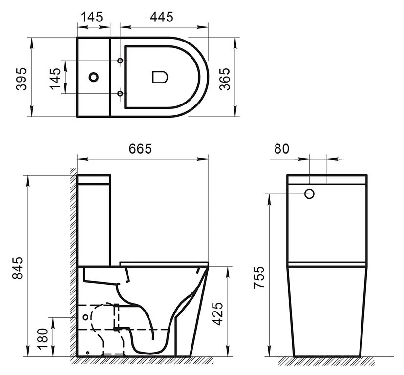 Габаритная схема Унитаз-компакт BelBagno Sfera-R BB2141CPR/BB105SC безободковый
