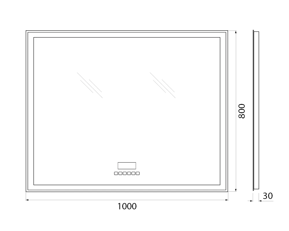 Габаритная схема Зеркало BelBagno SPC-GRT-1000-800-LED-TCH-RAD