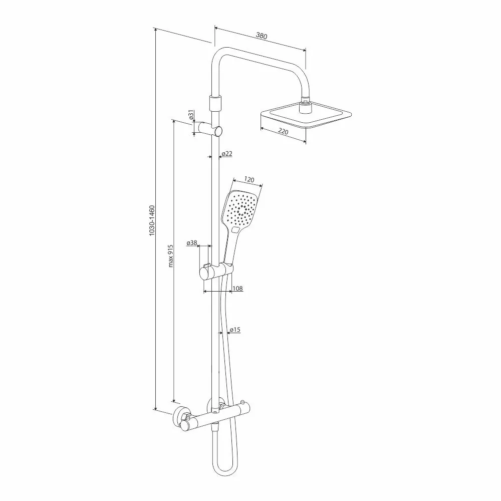 Габаритная схема Душевая стойка Damixa Option DX218092000