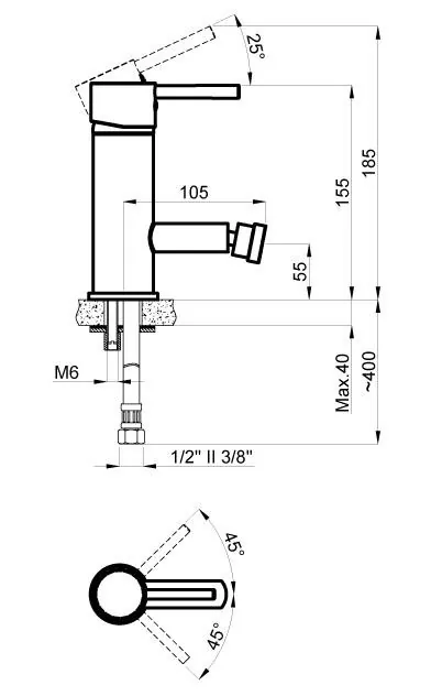Габаритная схема Смеситель Azario Tasco AZ15166601 для биде