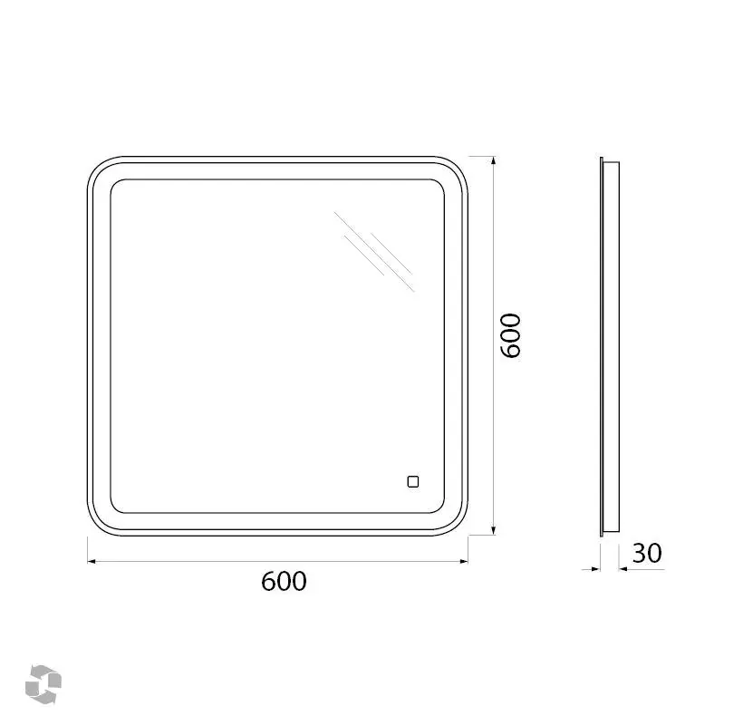 Габаритная схема Зеркало BelBagno SPC-MAR-600-600-LED-TCH