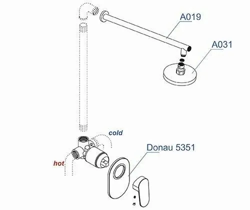 Габаритная схема Душевой комплект Wasserkraft Donau A12031