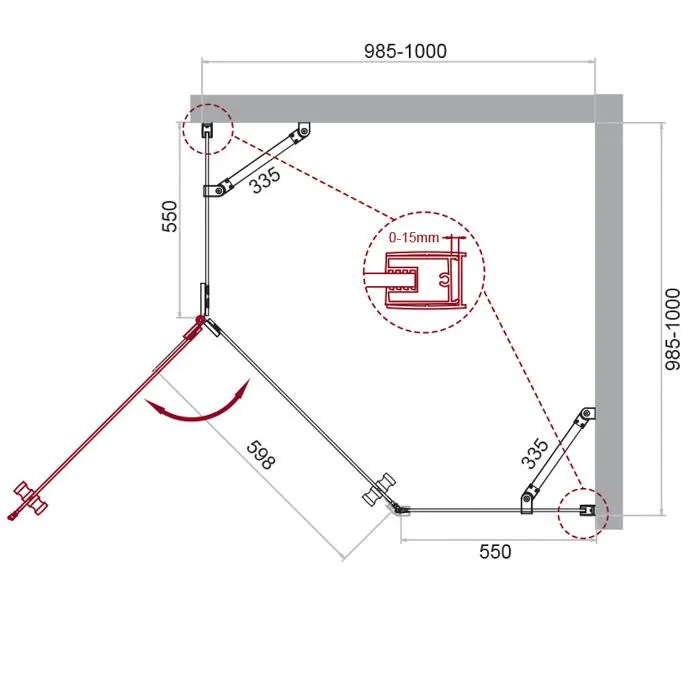 Габаритная схема Душевой уголок BelBagno Kraft P-1-100-C-Cr-L