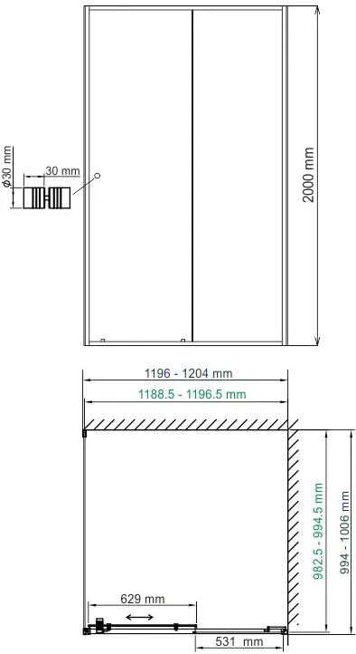 Габаритная схема Душевой уголок Wasserkraft Rhin 44S10 120х100