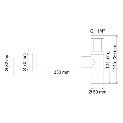 Габаритная схема Сифон для раковины Wasserkraft A070