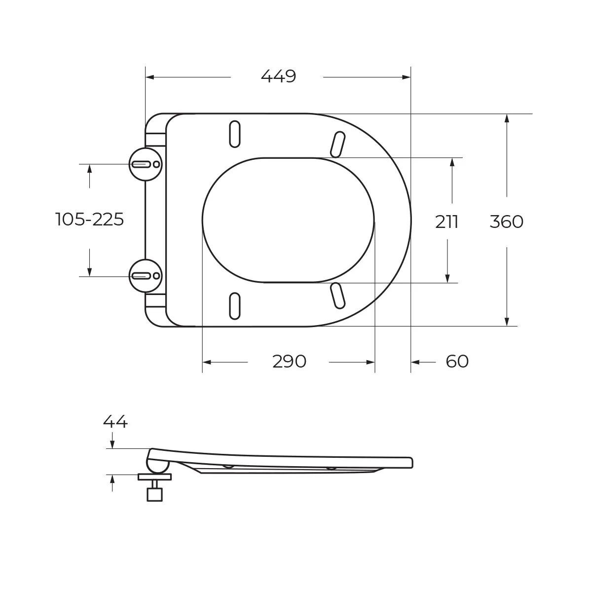 Габаритная схема Унитаз подвесной BelBagno Soft-Tor BB084CH-TOR/BB2031SC