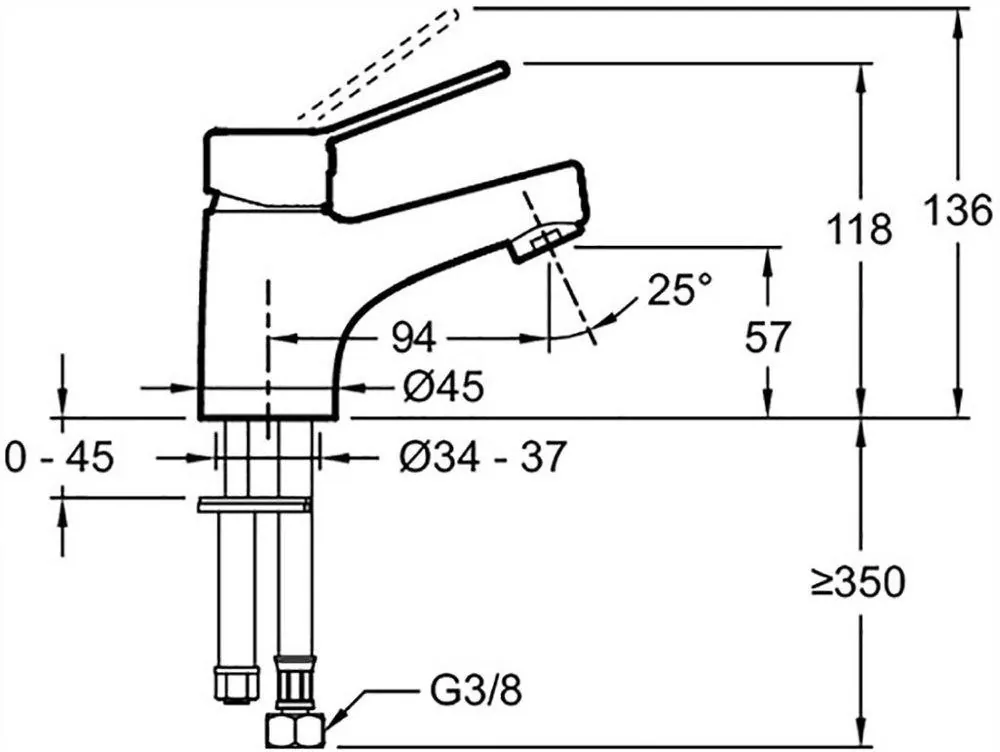 Габаритная схема Смеситель Jacob Delafon Eo E24158RU-CP для раковины