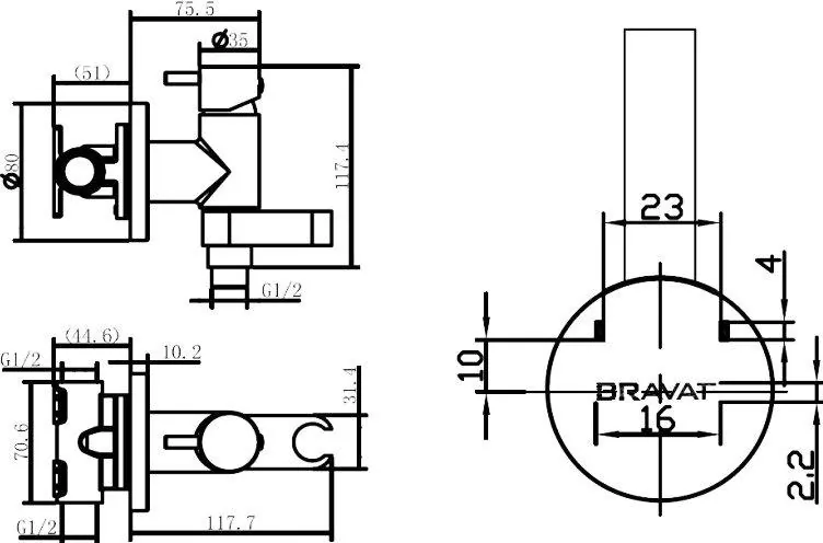 Габаритная схема Гигиенический душ Bravat Eler D9137CP-RUS со смесителем
