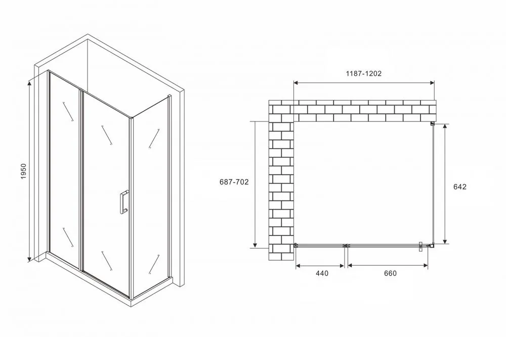 Габаритная схема Душевой уголок Abber Sonnenstrand AG04120S-S70 120x70