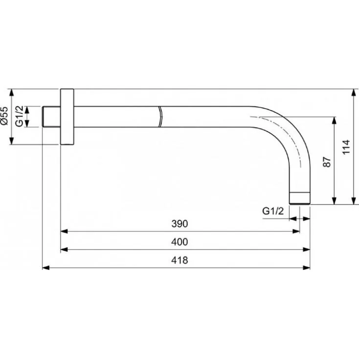 Габаритная схема Кронштейн для верхнего душа Ideal Standard IdealRain B9445XG, черный матовый
