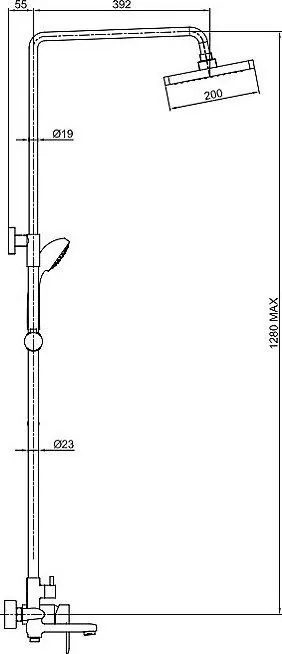 Габаритная схема Душевая стойка Bravat Opal F6125183CP-A1-RUS