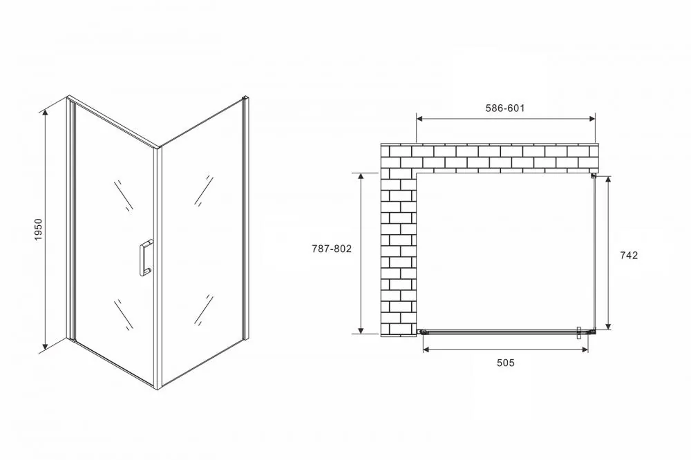 Габаритная схема Душевой уголок Abber Sonnenstrand AG04060-S80 60x80