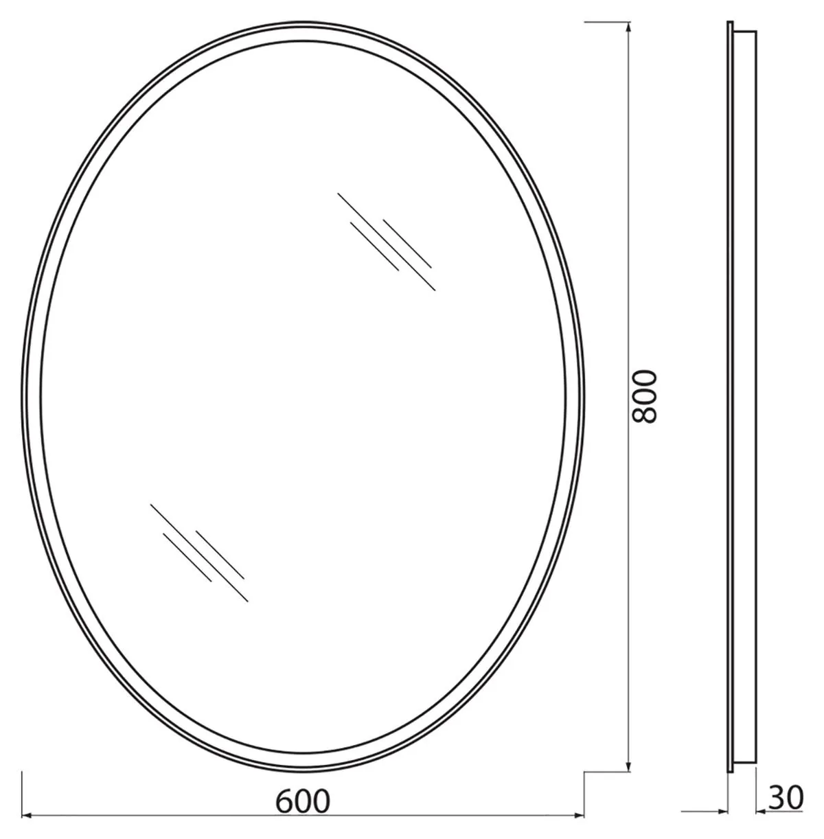 Габаритная схема Зеркало BelBagno SPC-VST-600-800-LED-BTN