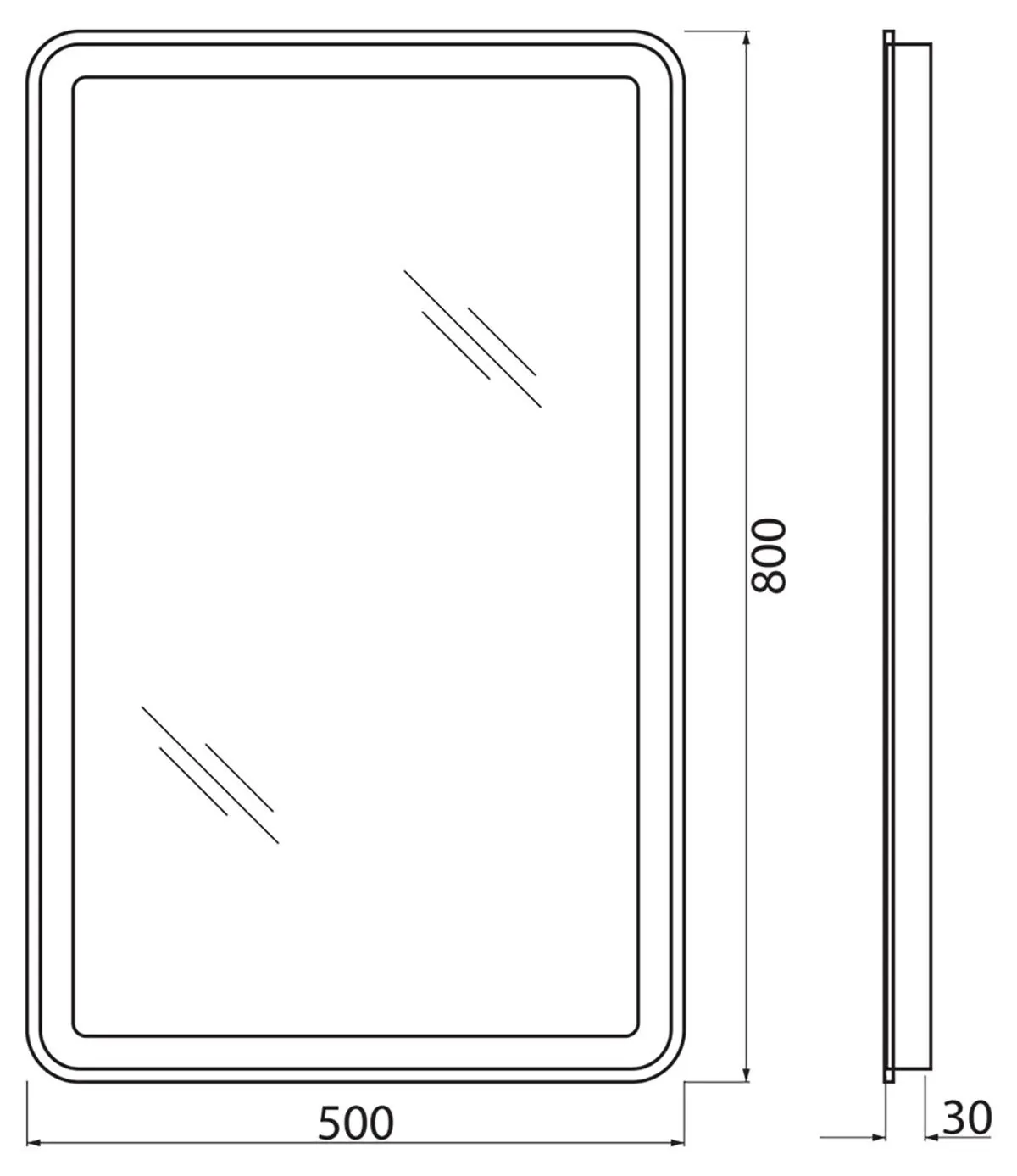 Габаритная схема Зеркало BelBagno SPC-MAR-500-800-LED-BTN