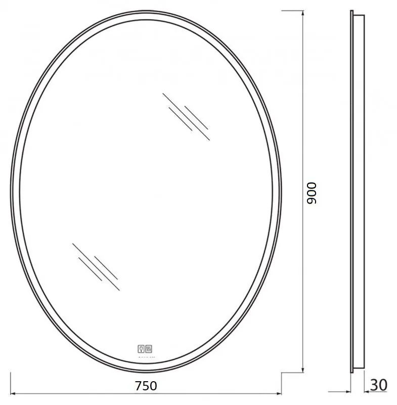 Габаритная схема Зеркало BelBagno SPC-VST-750-900-LED-TCH-WARM