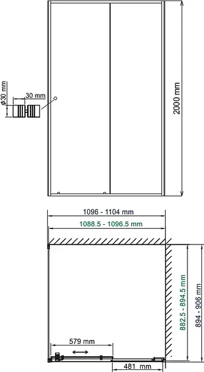Габаритная схема Душевой уголок Wasserkraft Rhin 44S15 110х90