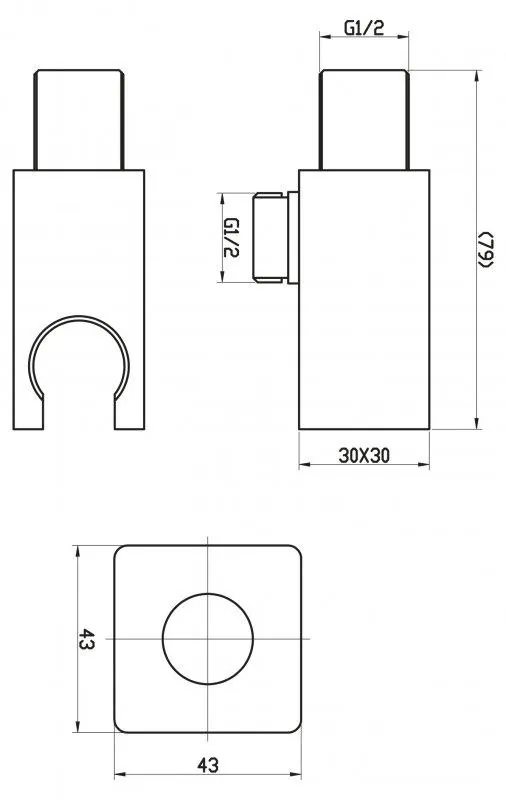 Габаритная схема Шланговое подключение BelBagno Nova BB-DHLA-IN держатель для душа