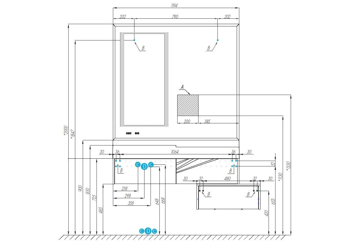 Габаритная схема Зеркало Aquaton Сакура 120 1A220002SKW80